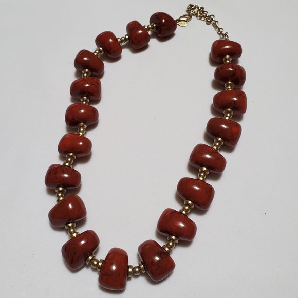 Chico's Chunky Burnt-Sienna Beads with Golden Accents - Picture 2 of 9